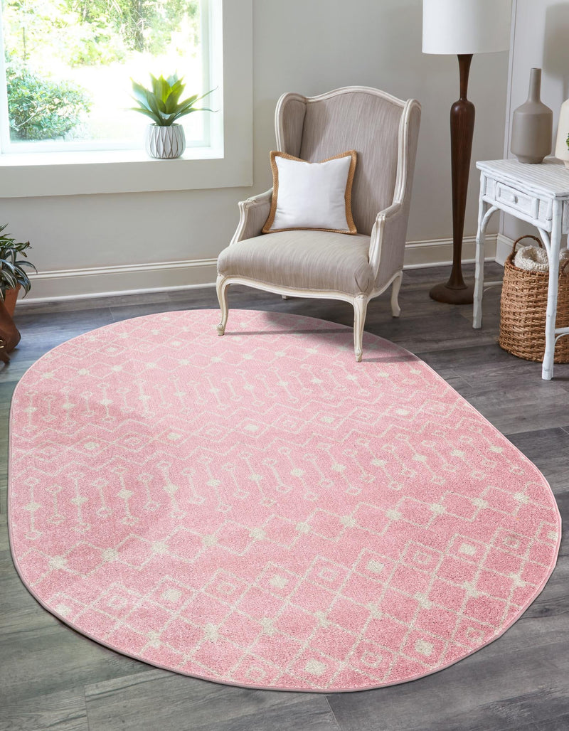 Mediterranean Lattice Collection Area Rug - Santorini (Pink) Oval Pink  lifestyle 4