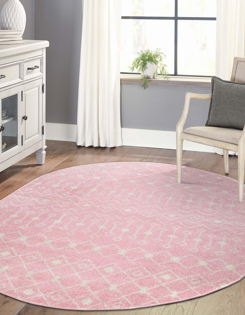 Mediterranean Lattice Collection Area Rug - Santorini (Pink) Oval Pink  lifestyle 6