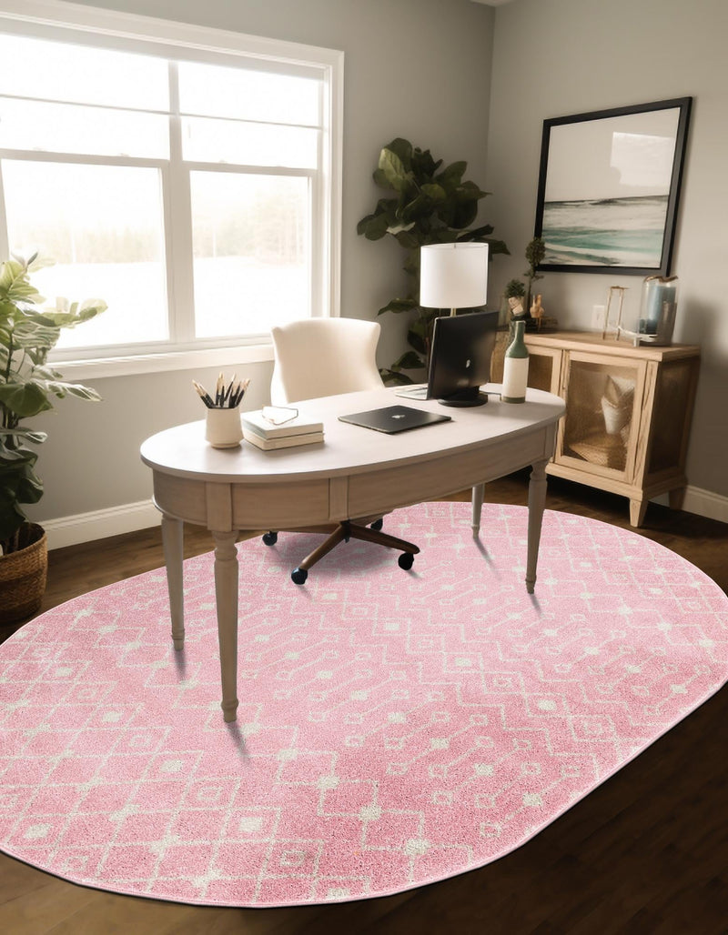 Mediterranean Lattice Collection Area Rug - Santorini (Pink) Oval Pink  lifestyle 7