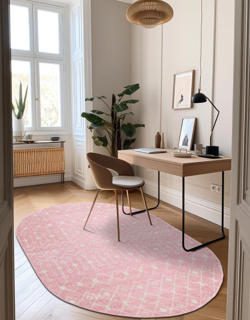 Mediterranean Lattice Collection Area Rug - Santorini (Pink) Oval Pink  lifestyle 8