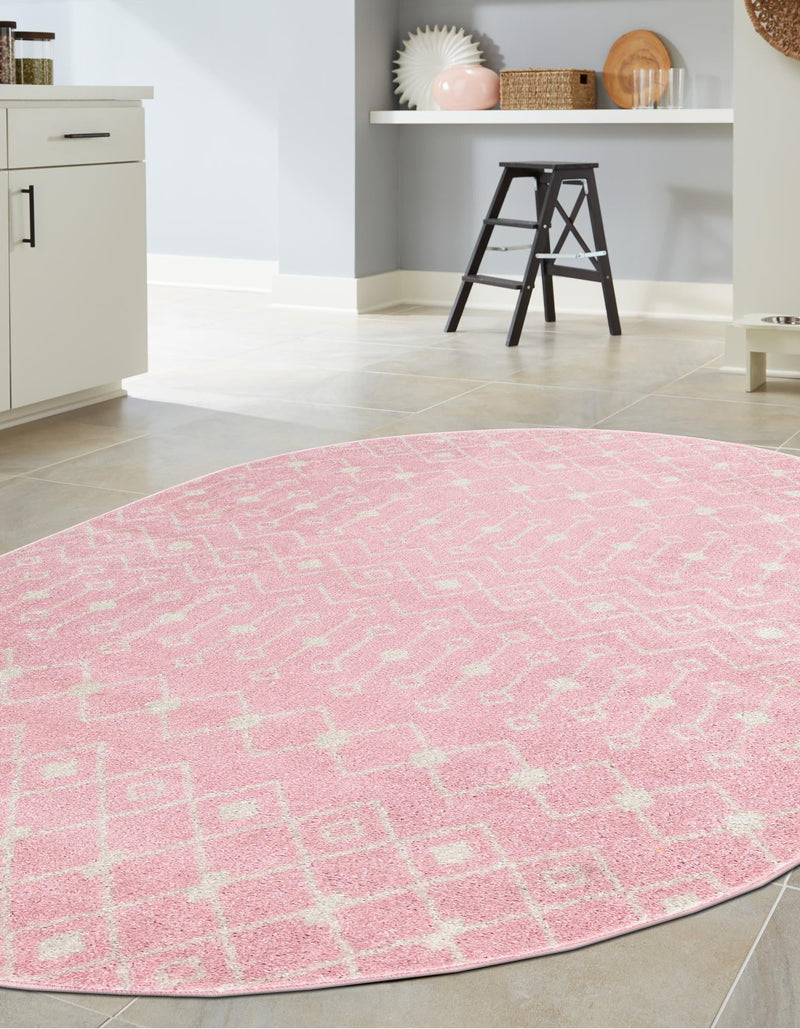 Mediterranean Lattice Collection Area Rug - Santorini (Pink) Oval Pink  lifestyle 9