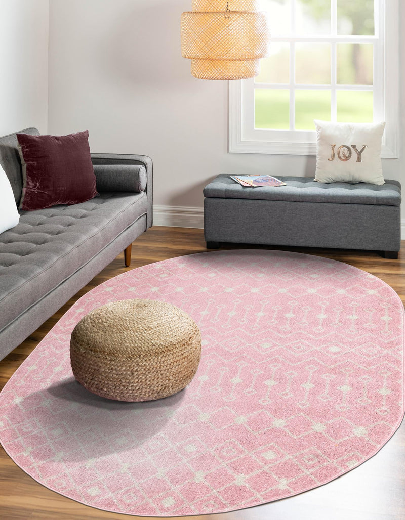 Mediterranean Lattice Collection Area Rug - Santorini (Pink) Oval Pink  lifestyle 10