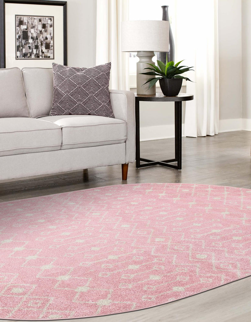 Mediterranean Lattice Collection Area Rug - Santorini (Pink) Oval Pink  lifestyle 11