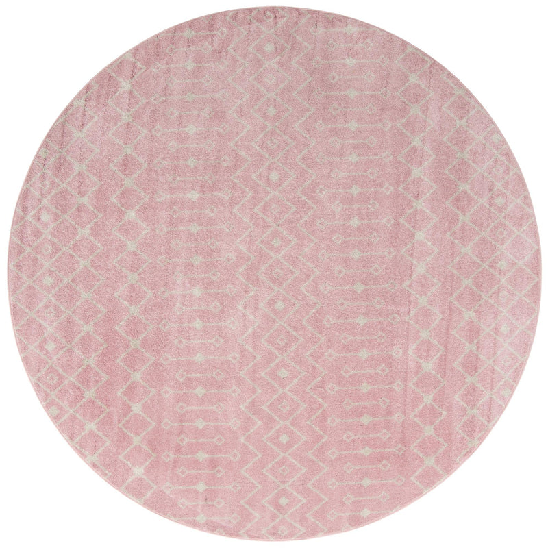 Mediterranean Lattice Collection Area Rug - Santorini (Pink) Round Pink Main