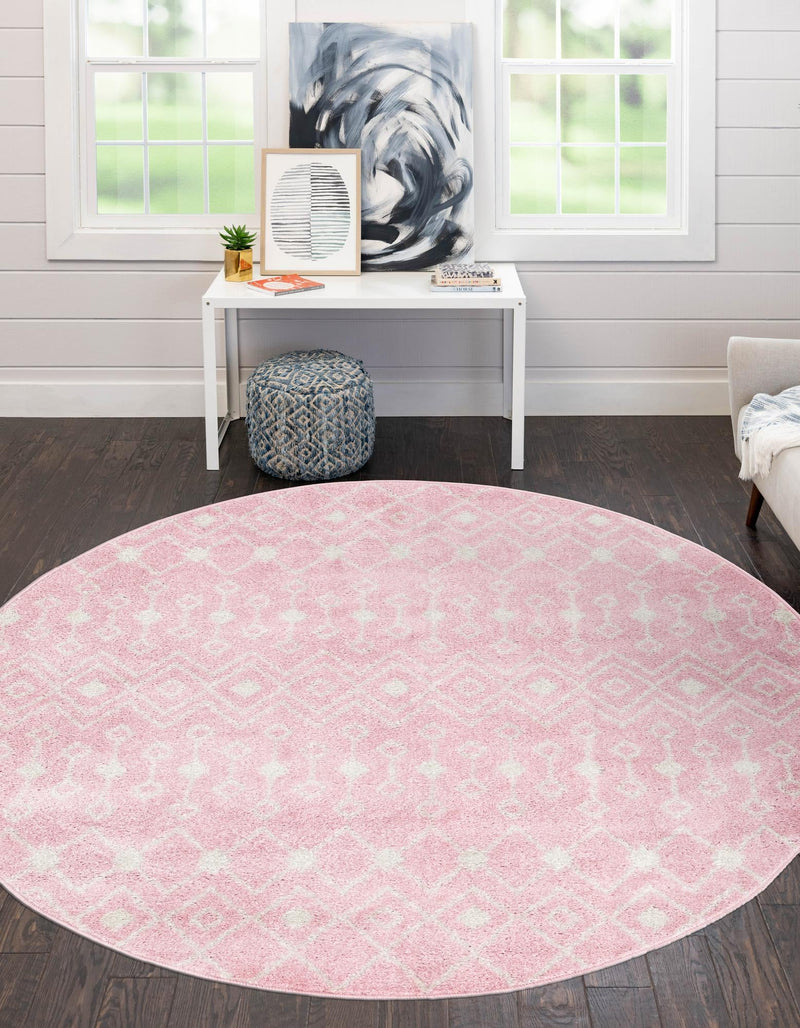 Mediterranean Lattice Collection Area Rug - Santorini (Pink) Round Pink  lifestyle 0