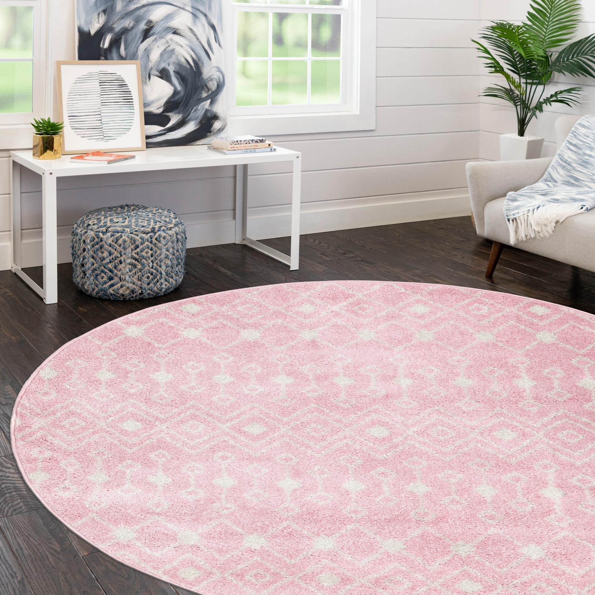 Mediterranean Lattice Collection Area Rug - Santorini (Pink)