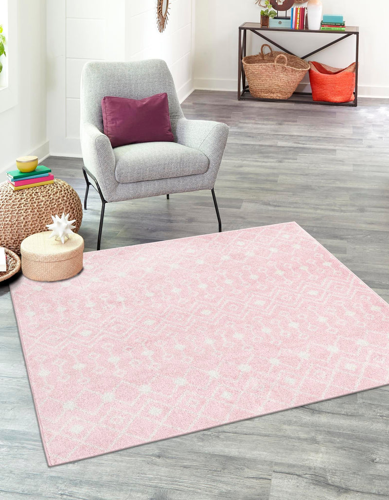 Mediterranean Lattice Collection Area Rug - Santorini (Pink) Square Pink  lifestyle 0