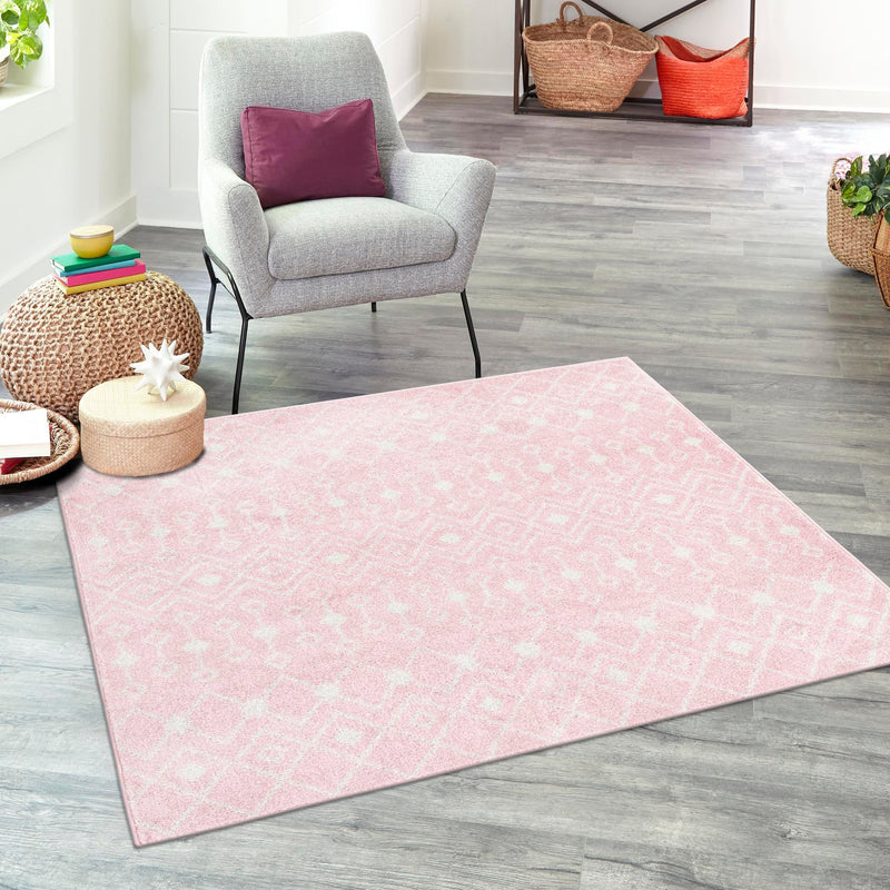 Mediterranean Lattice Collection Area Rug - Santorini (Pink) Square Pink  lifestyle 13