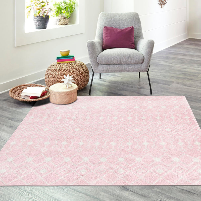 Mediterranean Lattice Collection Area Rug - Santorini (Pink) Square Pink  lifestyle 14