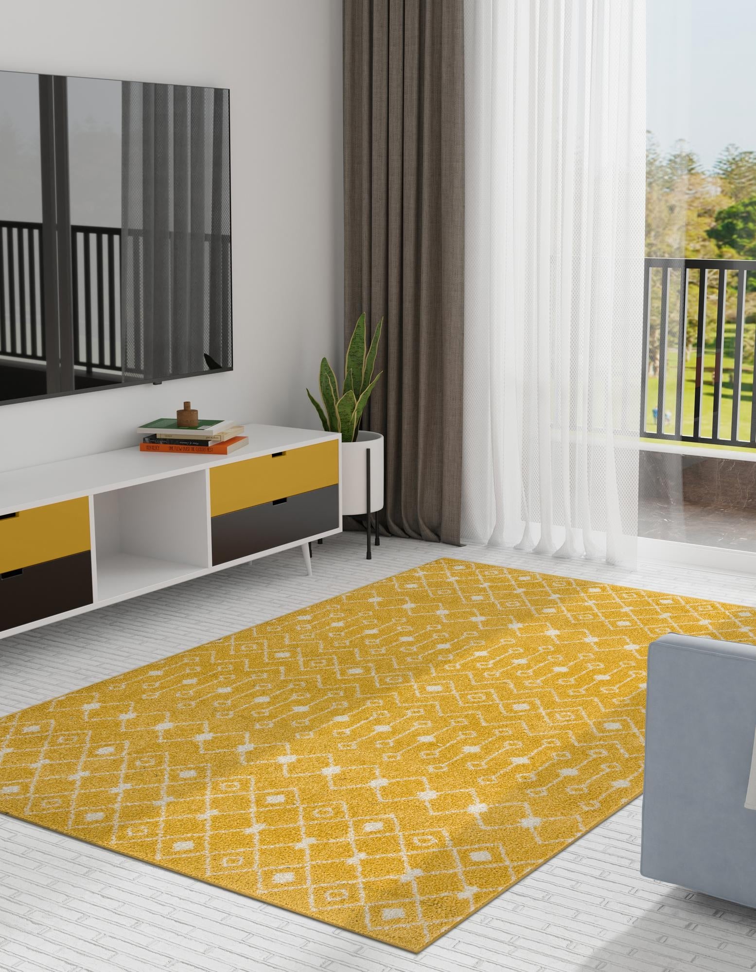 Mediterranean Lattice Collection Area Rug - Santorini (Yellow)