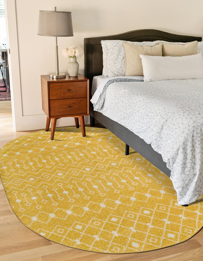 Mediterranean Lattice Collection Area Rug - Santorini (Yellow) Oval Yellow  lifestyle 2