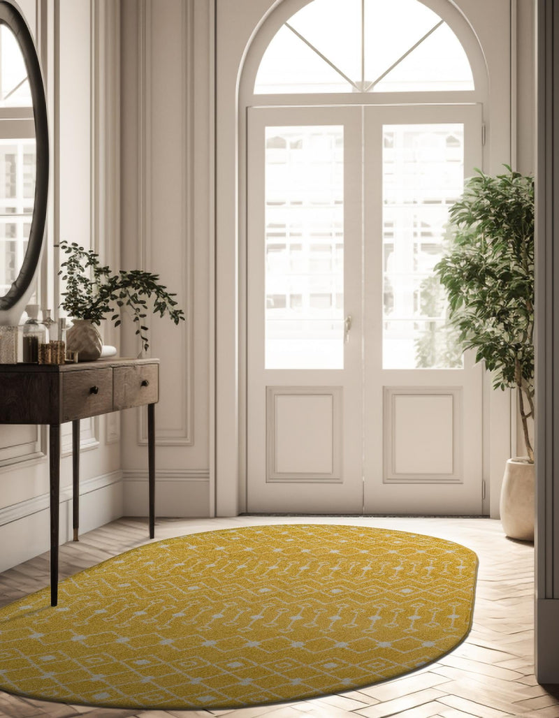 Mediterranean Lattice Collection Area Rug - Santorini (Yellow) Oval Yellow  lifestyle 4