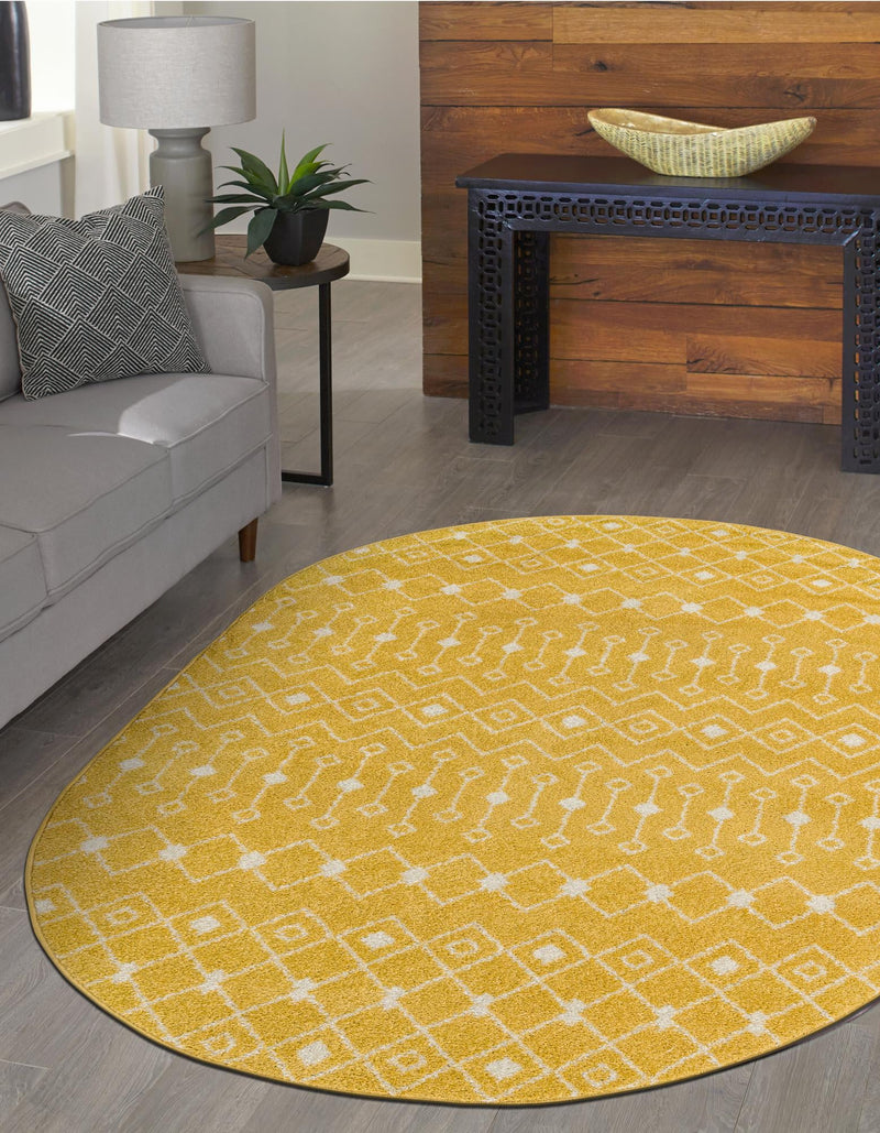 Mediterranean Lattice Collection Area Rug - Santorini (Yellow) Oval Yellow  lifestyle 5