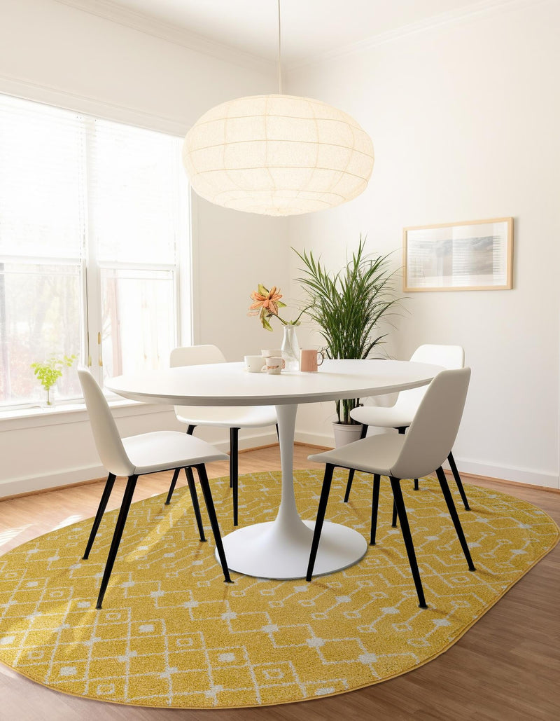 Mediterranean Lattice Collection Area Rug - Santorini (Yellow) Oval Yellow  lifestyle 6