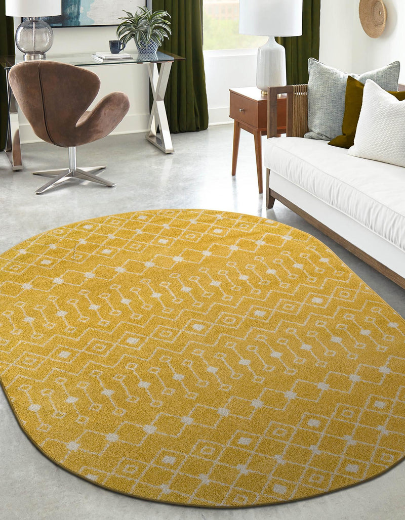 Mediterranean Lattice Collection Area Rug - Santorini (Yellow) Oval Yellow  lifestyle 7