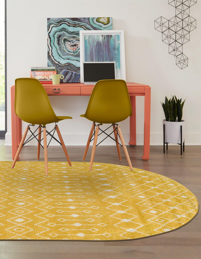 Mediterranean Lattice Collection Area Rug - Santorini (Yellow) Oval Yellow  lifestyle 8