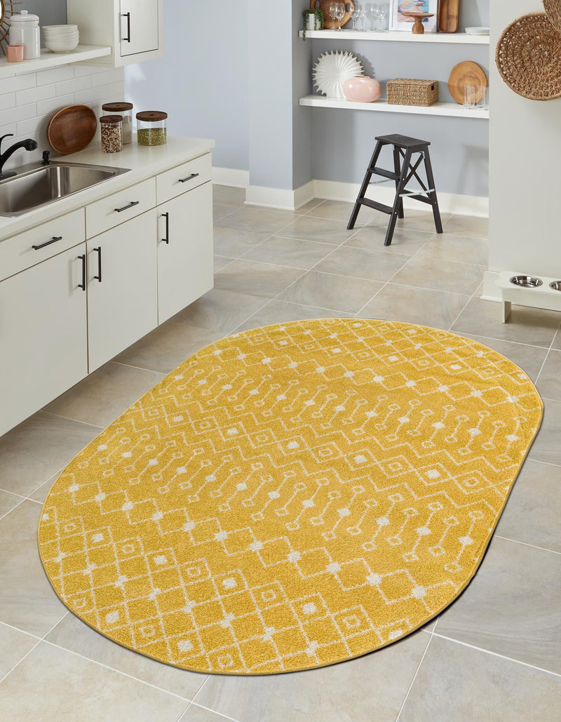 Mediterranean Lattice Collection Area Rug - Santorini (Yellow) Oval Yellow  lifestyle 9