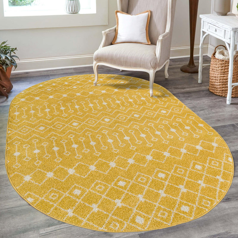 Mediterranean Lattice Collection Area Rug - Santorini (Yellow) Oval Yellow  lifestyle 24