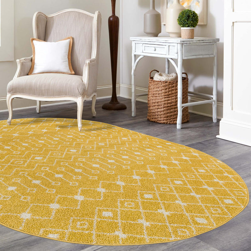 Mediterranean Lattice Collection Area Rug - Santorini (Yellow) Oval Yellow  lifestyle 25