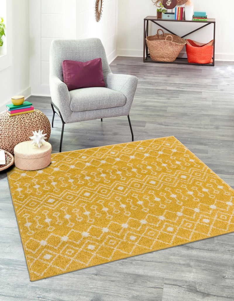 Mediterranean Lattice Collection Area Rug - Santorini (Yellow) Square Yellow  lifestyle 0