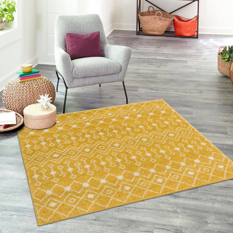 Mediterranean Lattice Collection Area Rug - Santorini (Yellow) Square Yellow  lifestyle 13