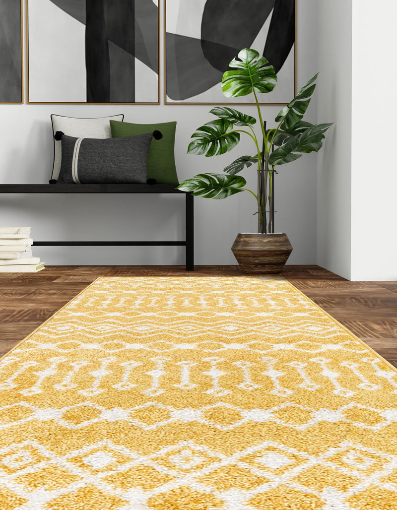 Mediterranean Lattice Collection Area Rug - Santorini (Yellow) Runner Yellow  lifestyle 7