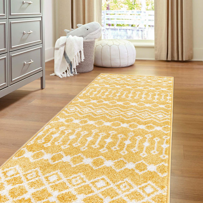 Mediterranean Lattice Collection Area Rug - Santorini (Yellow) Runner Yellow  lifestyle 24