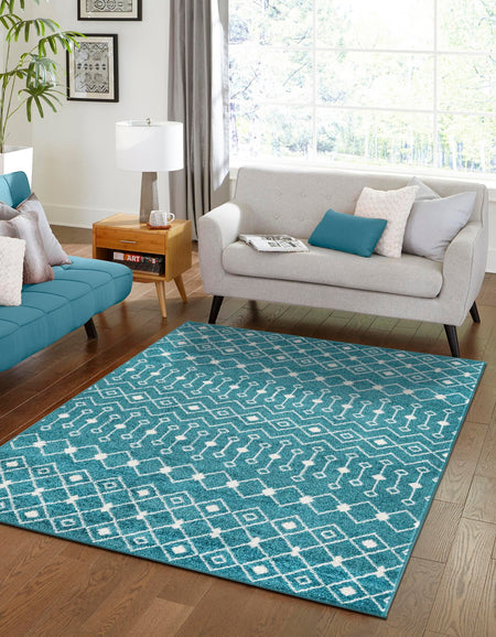 Mediterranean Lattice Collection Area Rug - Santorini (Turquoise)