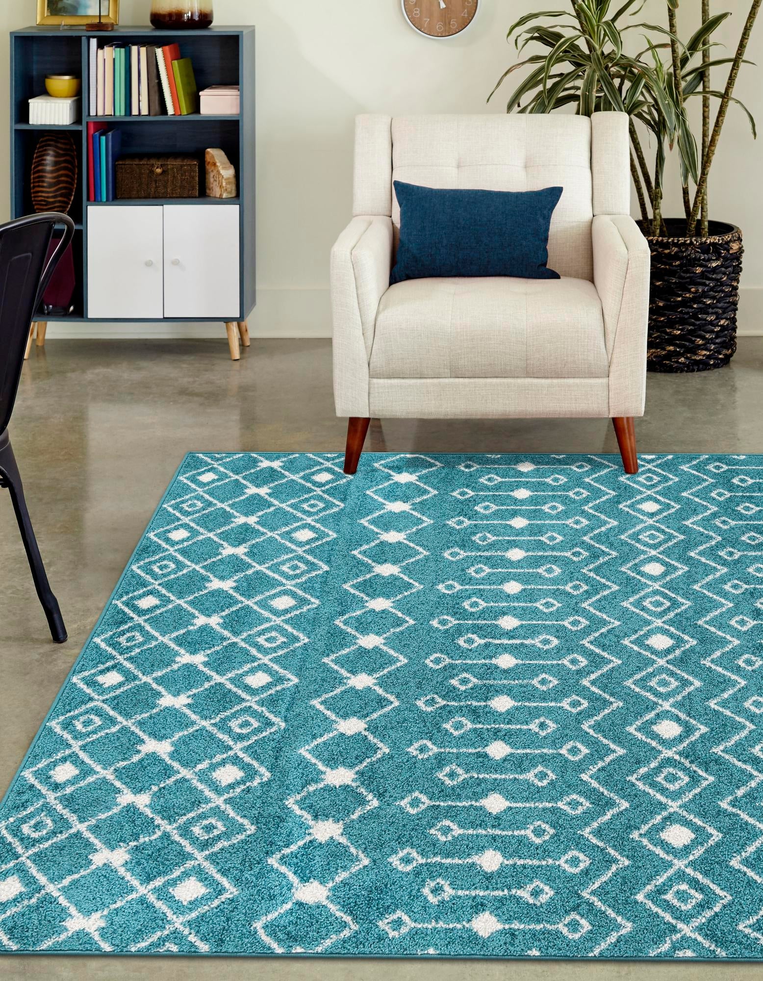 Mediterranean Lattice Collection Area Rug - Santorini (Turquoise)