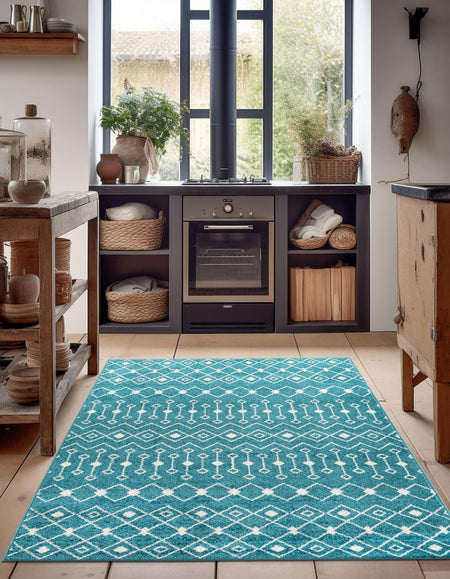 Mediterranean Lattice Collection Area Rug - Santorini (Turquoise)