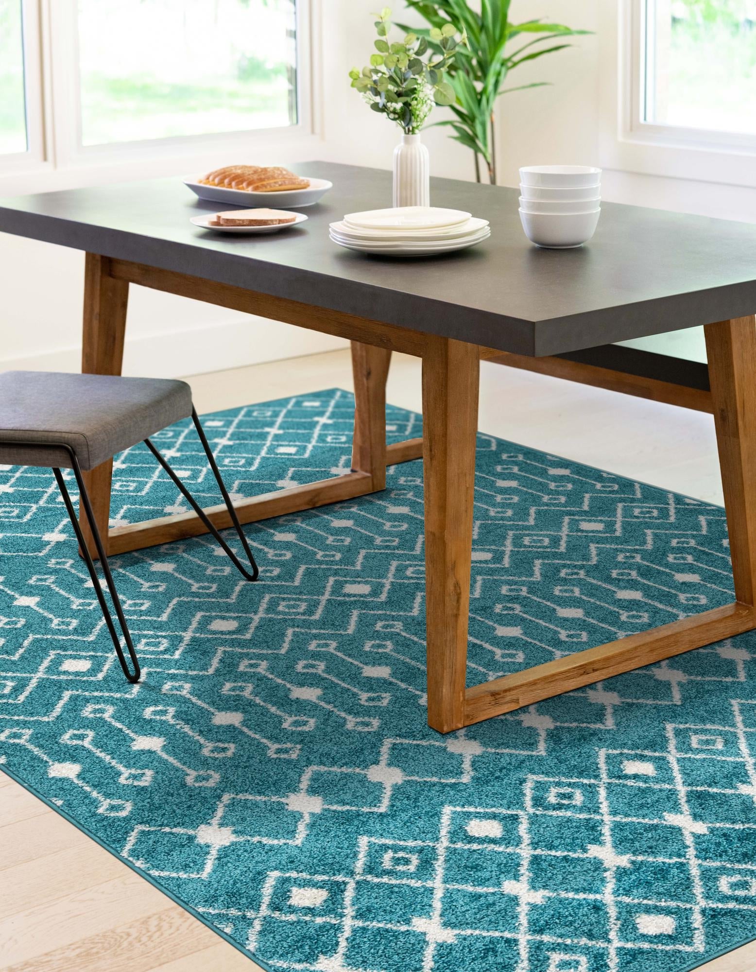 Mediterranean Lattice Collection Area Rug - Santorini (Turquoise)