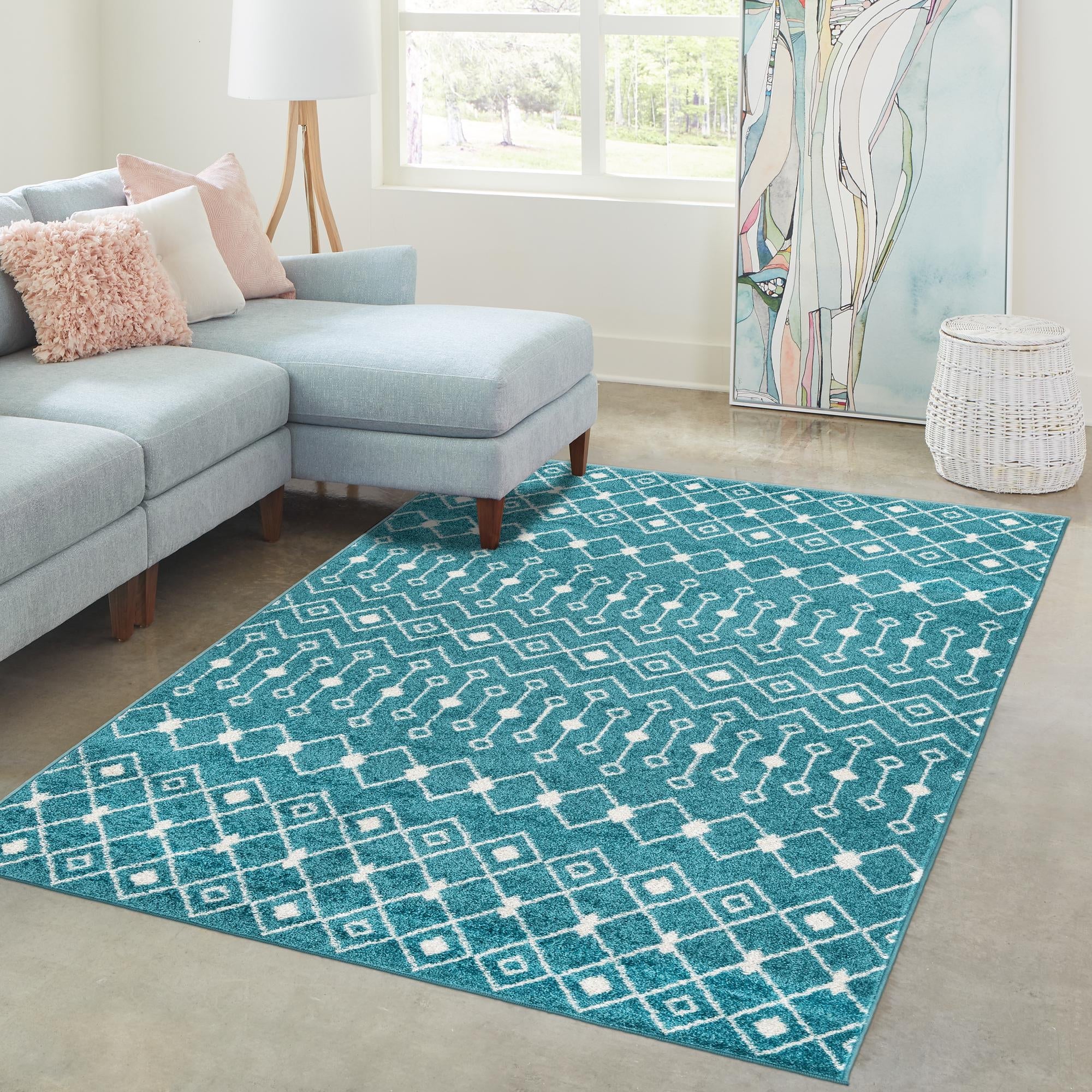 Mediterranean Lattice Collection Area Rug - Santorini (Turquoise)