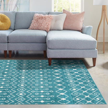 Mediterranean Lattice Collection Area Rug - Santorini (Turquoise)