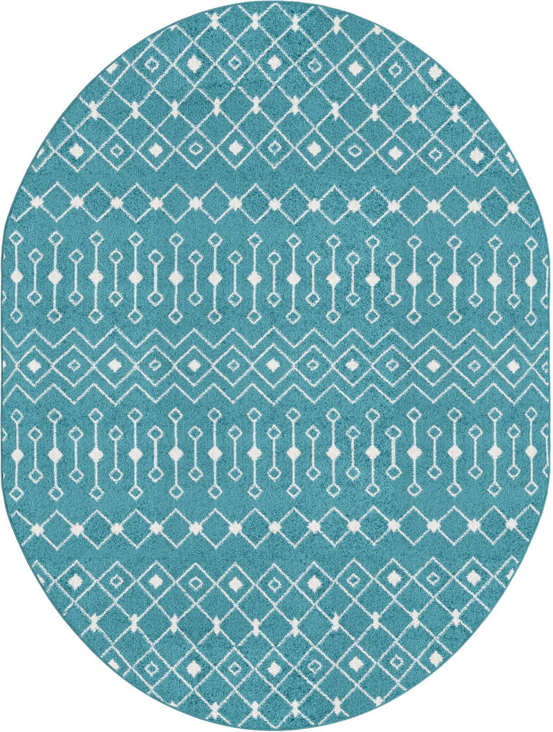 Mediterranean Lattice Collection Area Rug - Santorini (Turquoise) Oval Turquoise Main