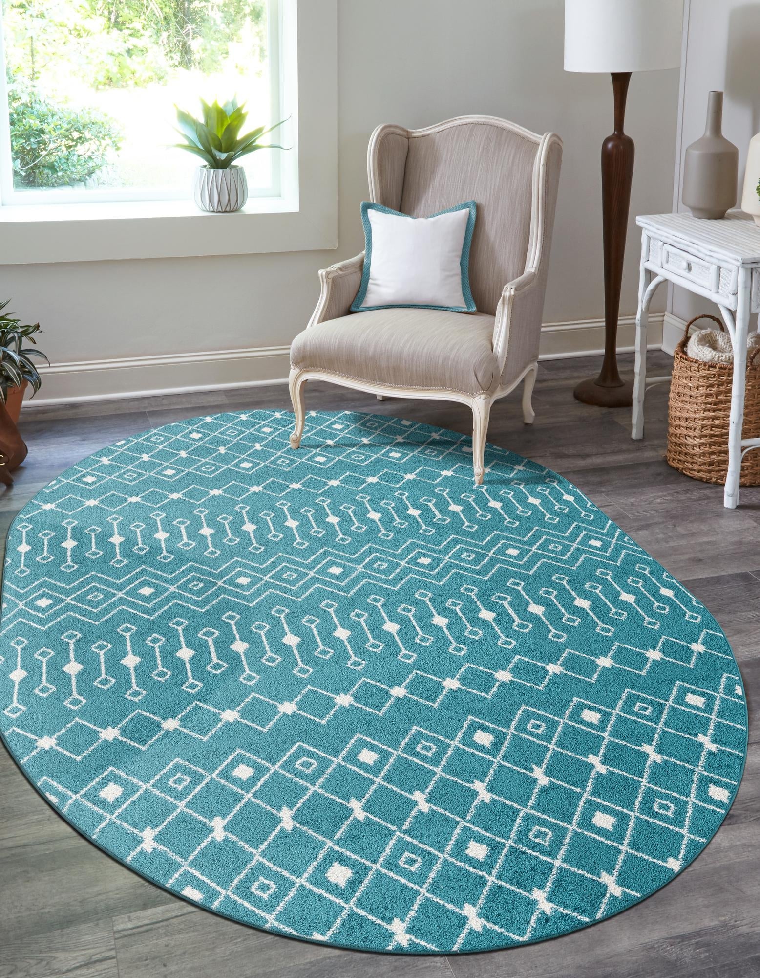 Mediterranean Lattice Collection Area Rug - Santorini (Turquoise)