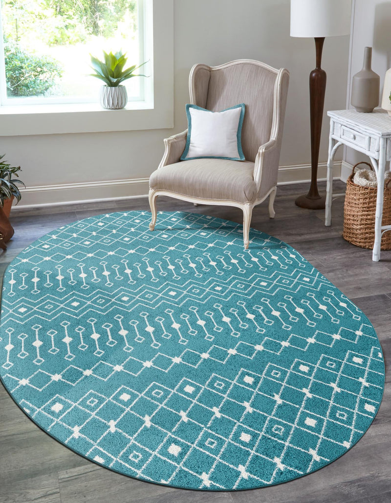 Mediterranean Lattice Collection Area Rug - Santorini (Turquoise) Oval Turquoise  lifestyle 5