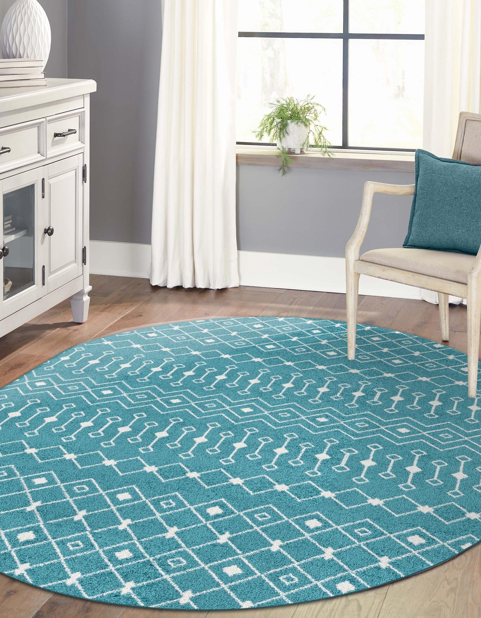 Mediterranean Lattice Collection Area Rug - Santorini (Turquoise)