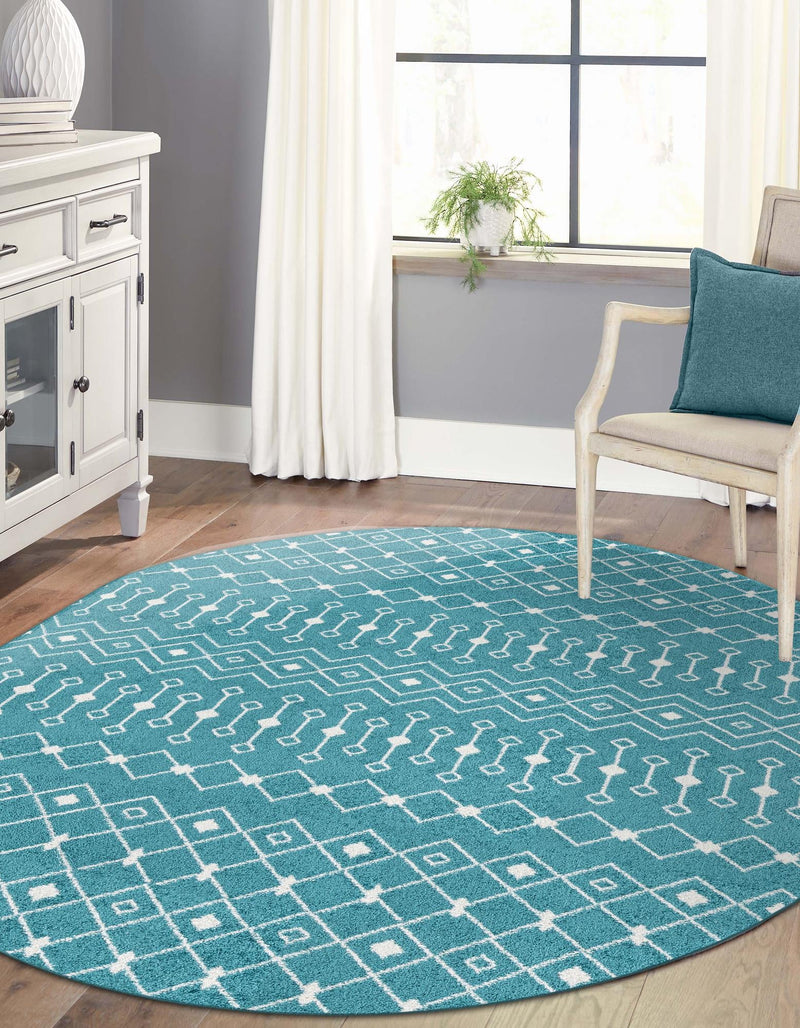 Mediterranean Lattice Collection Area Rug - Santorini (Turquoise) Oval Turquoise  lifestyle 7