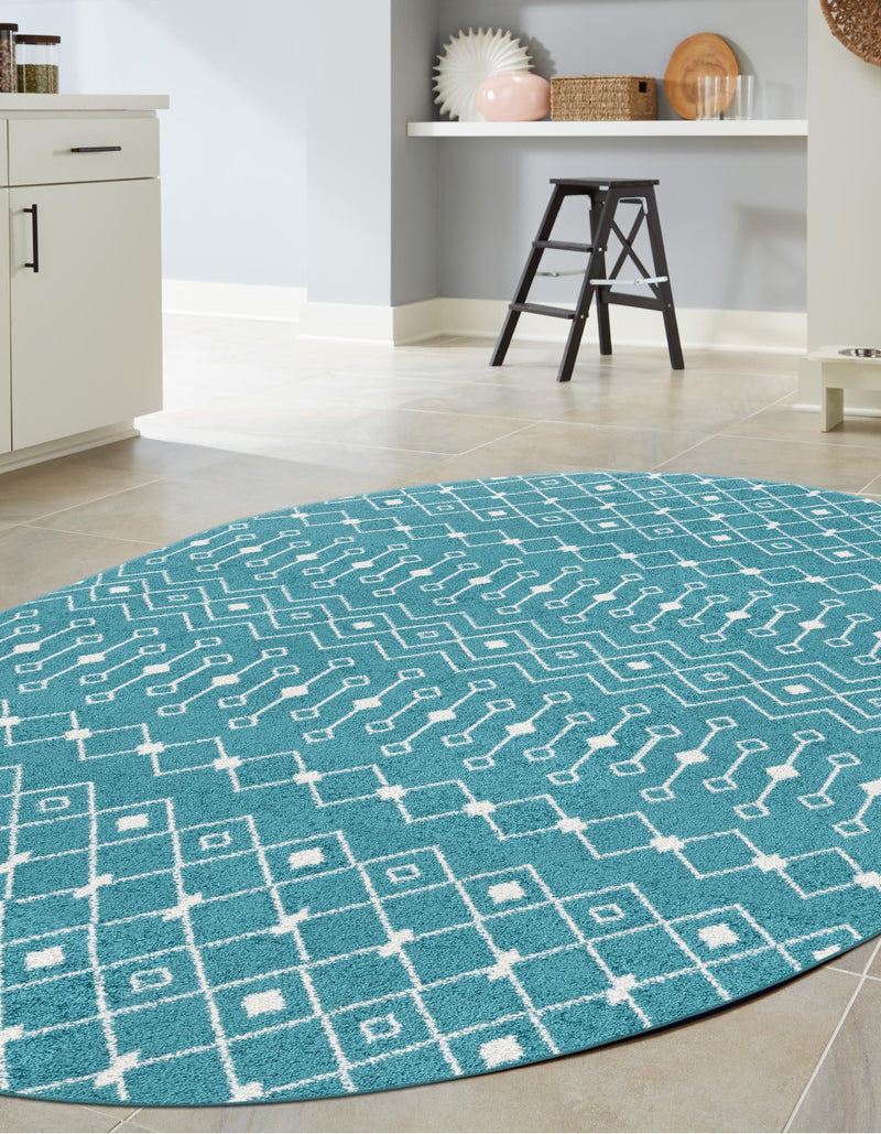 Mediterranean Lattice Collection Area Rug - Santorini (Turquoise) Oval Turquoise  lifestyle 10