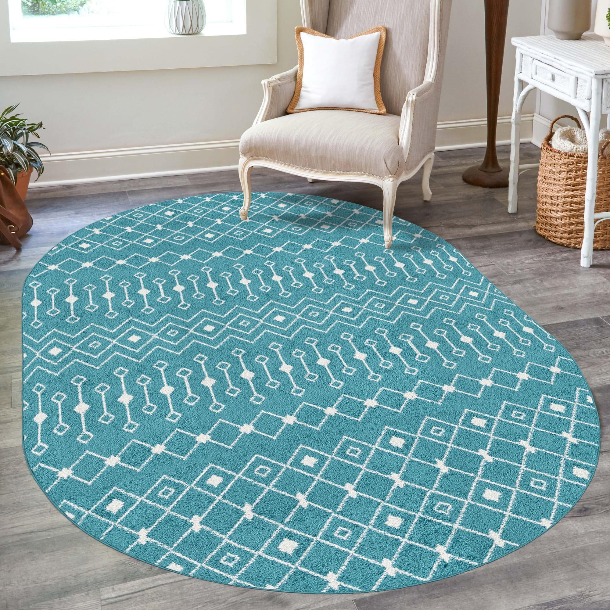 Mediterranean Lattice Collection Area Rug - Santorini (Turquoise)