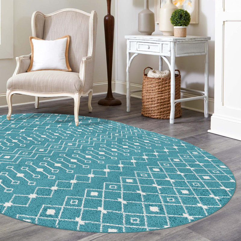 Mediterranean Lattice Collection Area Rug - Santorini (Turquoise) Oval Turquoise  lifestyle 24