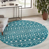 Mediterranean Lattice Collection Area Rug - Santorini (Turquoise) Round Turquoise  lifestyle 13