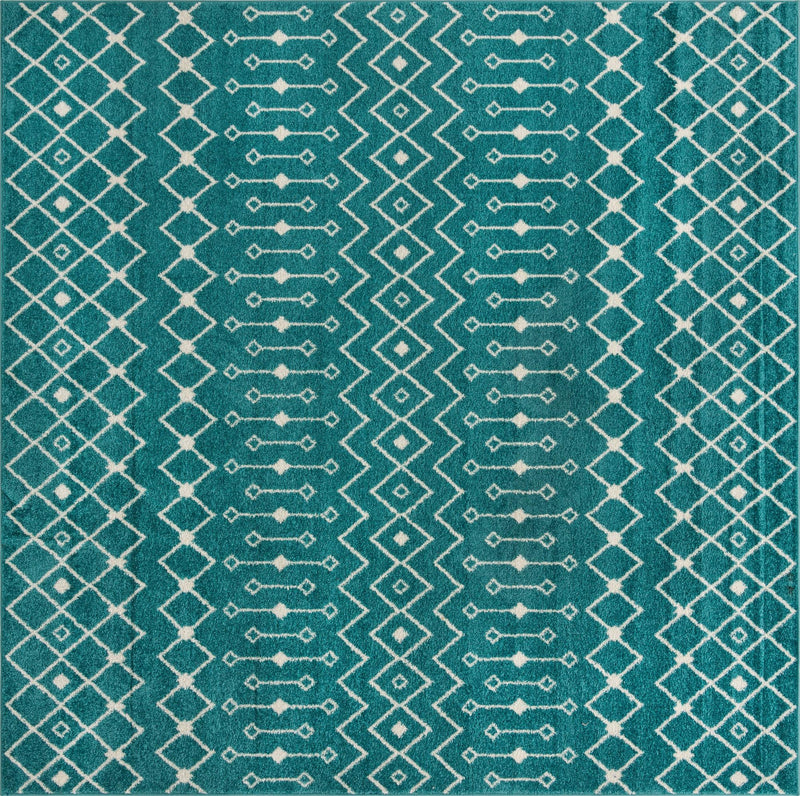 Mediterranean Lattice Collection Area Rug - Santorini (Turquoise) Square Turquoise Main