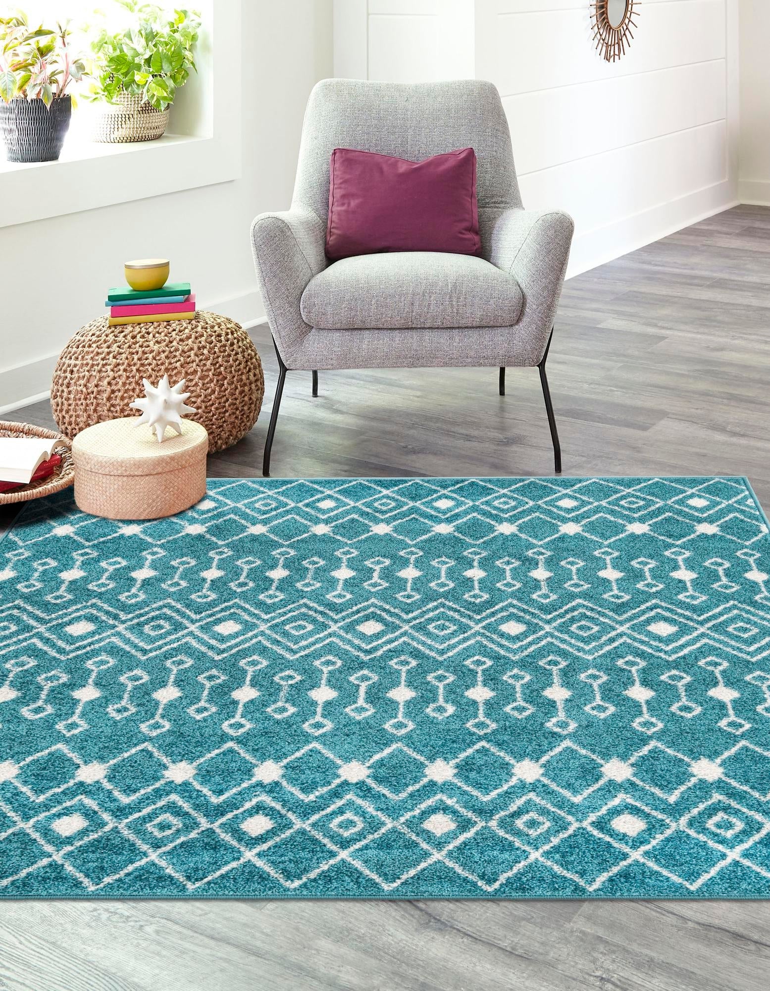 Mediterranean Lattice Collection Area Rug - Santorini (Turquoise)