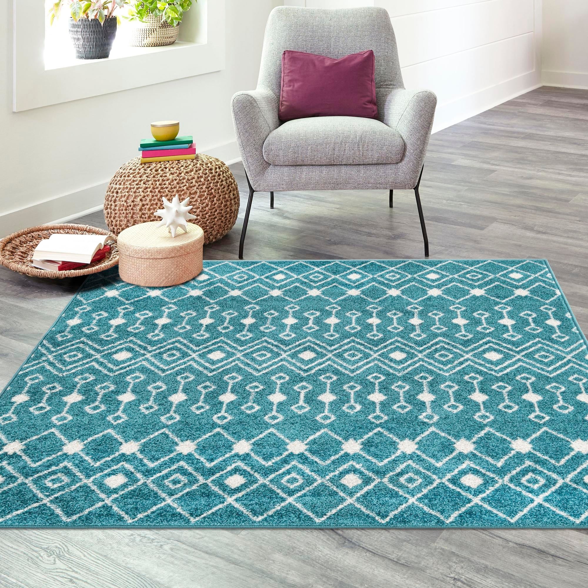 Mediterranean Lattice Collection Area Rug - Santorini (Turquoise)