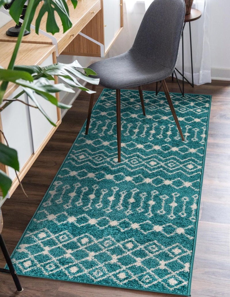 Mediterranean Lattice Collection Area Rug - Santorini (Turquoise) Runner Turquoise  lifestyle 35