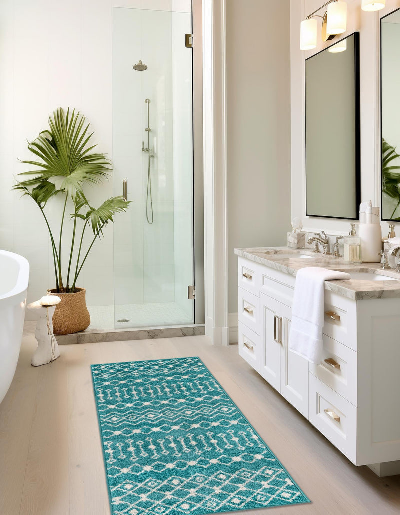 Mediterranean Lattice Collection Area Rug - Santorini (Turquoise) Runner Turquoise  lifestyle 41