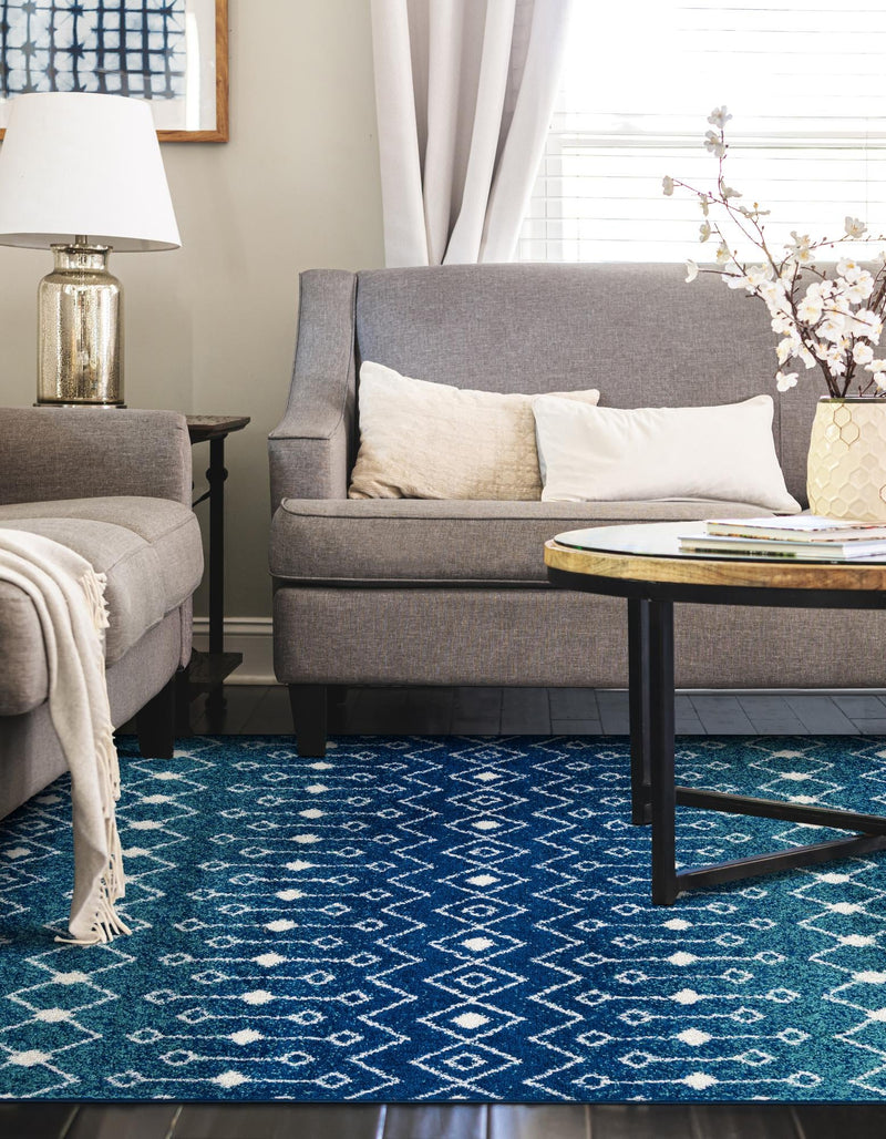 Mediterranean Lattice Collection Area Rug - Santorini (Navy and Teal) Rectangle Navy and Teal  lifestyle 5