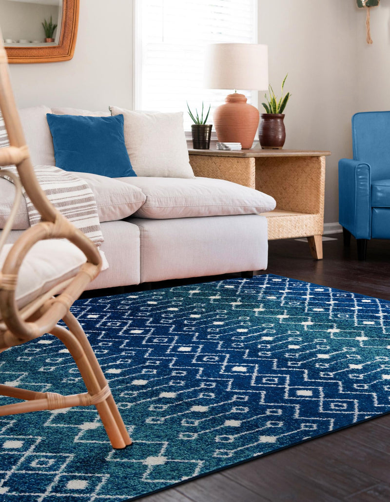 Mediterranean Lattice Collection Area Rug - Santorini (Navy and Teal) Rectangle Navy and Teal  lifestyle 10