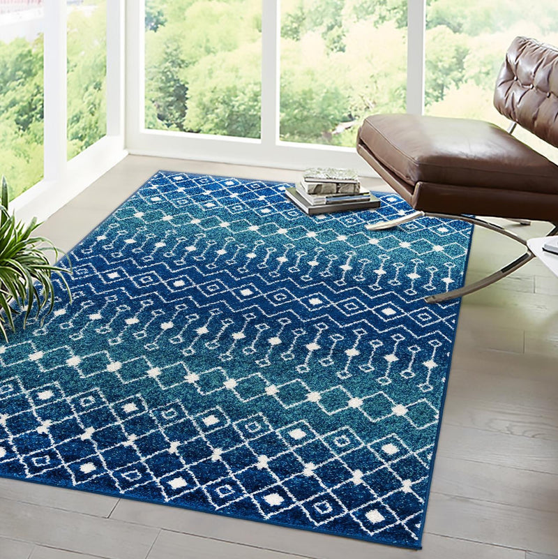 Mediterranean Lattice Collection Area Rug - Santorini (Navy and Teal) Rectangle Navy and Teal  lifestyle 22